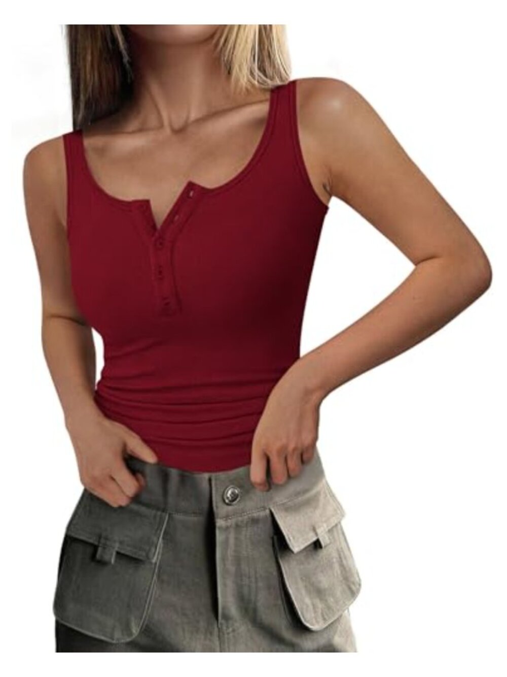 PRETTYGARDEN Womens Button Up Sleeveless Henley Tank Top Slim Fit Summer Knit